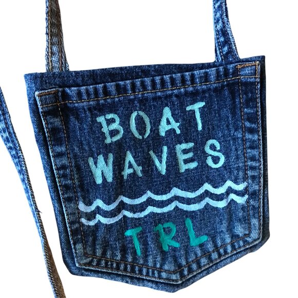 Handmade Crossbody Bag: Recycled Denim Table Rock Lake Theme Cell Phone Holder - Picture 2 of 12